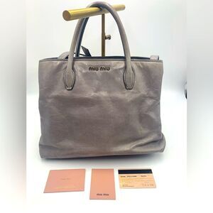 Authentic Miu Miu Vitello Shine Peltro Gray Leather 2way Satchel Preloved